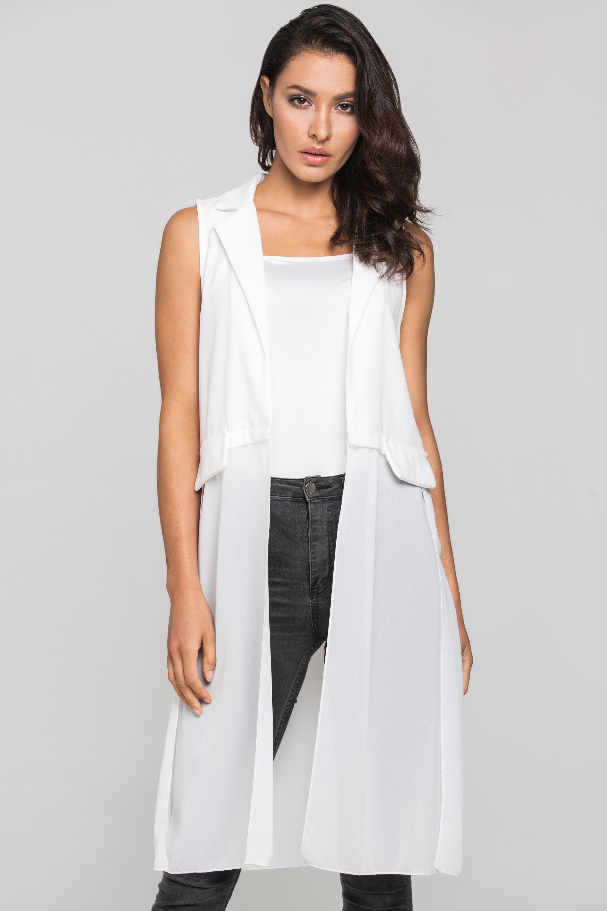 Long sheer hot sale sleeveless vest
